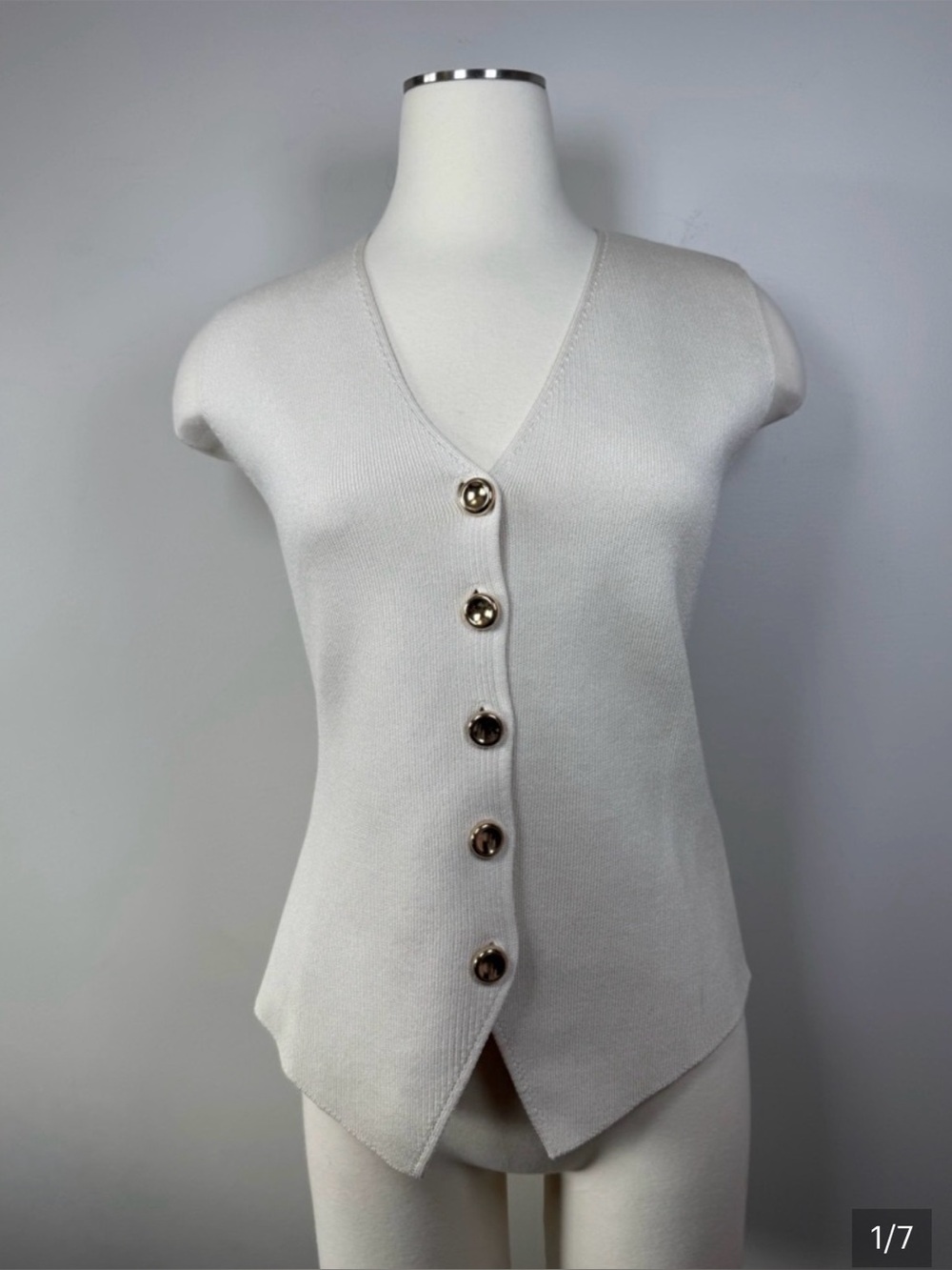 Zara Cream Sleeveless Knit Button Vest medium